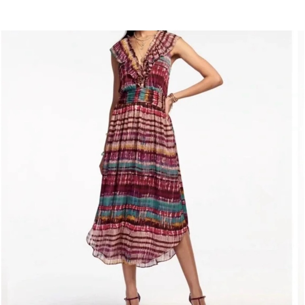 NWT Ramy Brook Mulco Harrison V-Neck Midi Dress Shirtail Designer Size XS